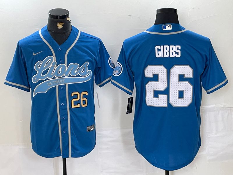 Men Detroit Lions #26 Gibbs Blue Joint Name 2024 Nike Limited NFL Jersey style 2